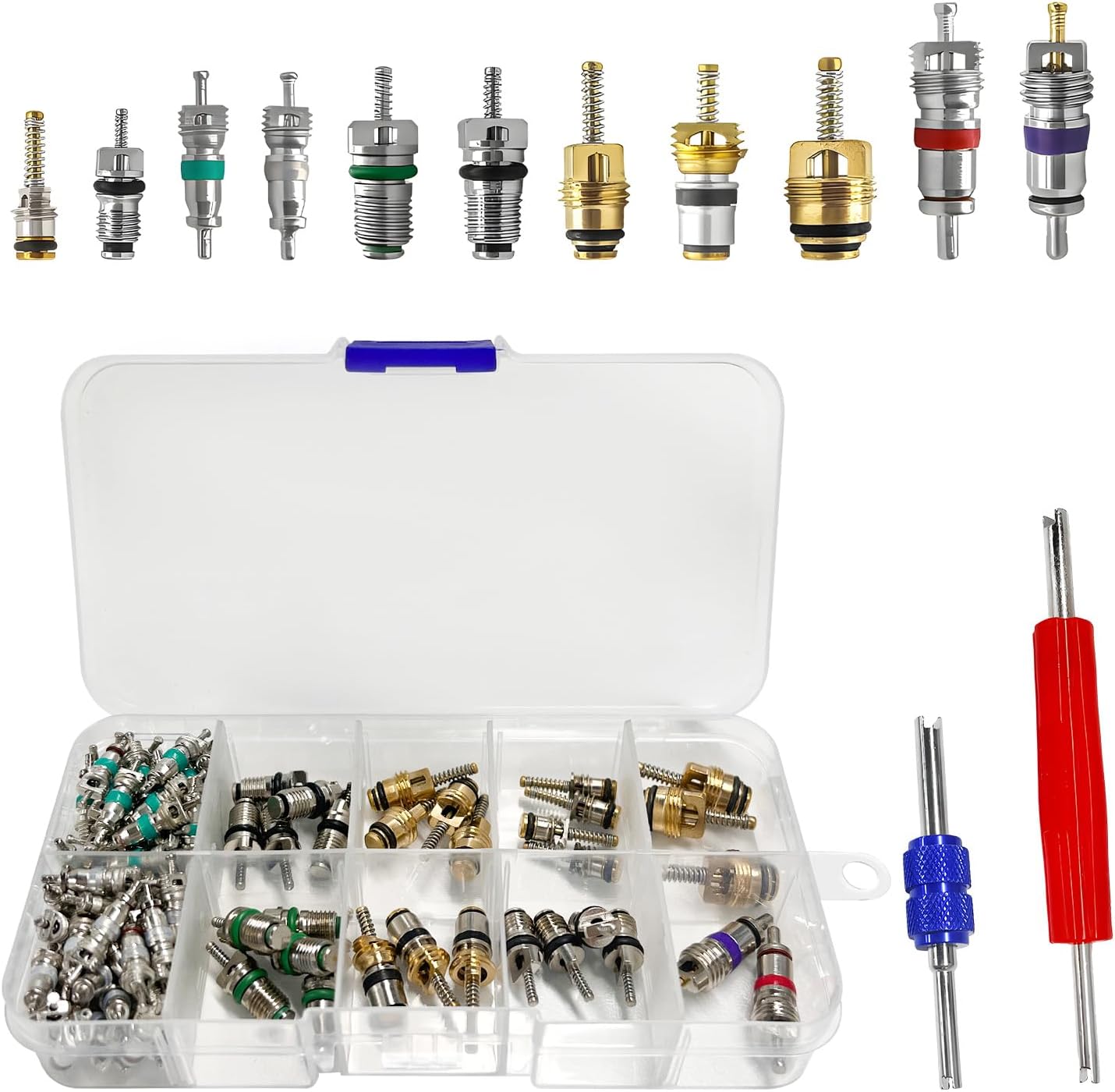 Kit de Núcleos de Válvula de Aire Acondicionado 102 Piezas R12 R134a