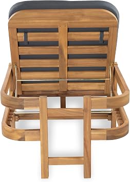 Christopher Knight Home Kayas Acacia Wood Chaise Lounge with Adjustable Backrest, 77.5 Outdoor Sun Lounger with Cushion, Modern Patio Lounger Recliner Chair for Poolside Lawn, Light Teak+Gray, 1PCS