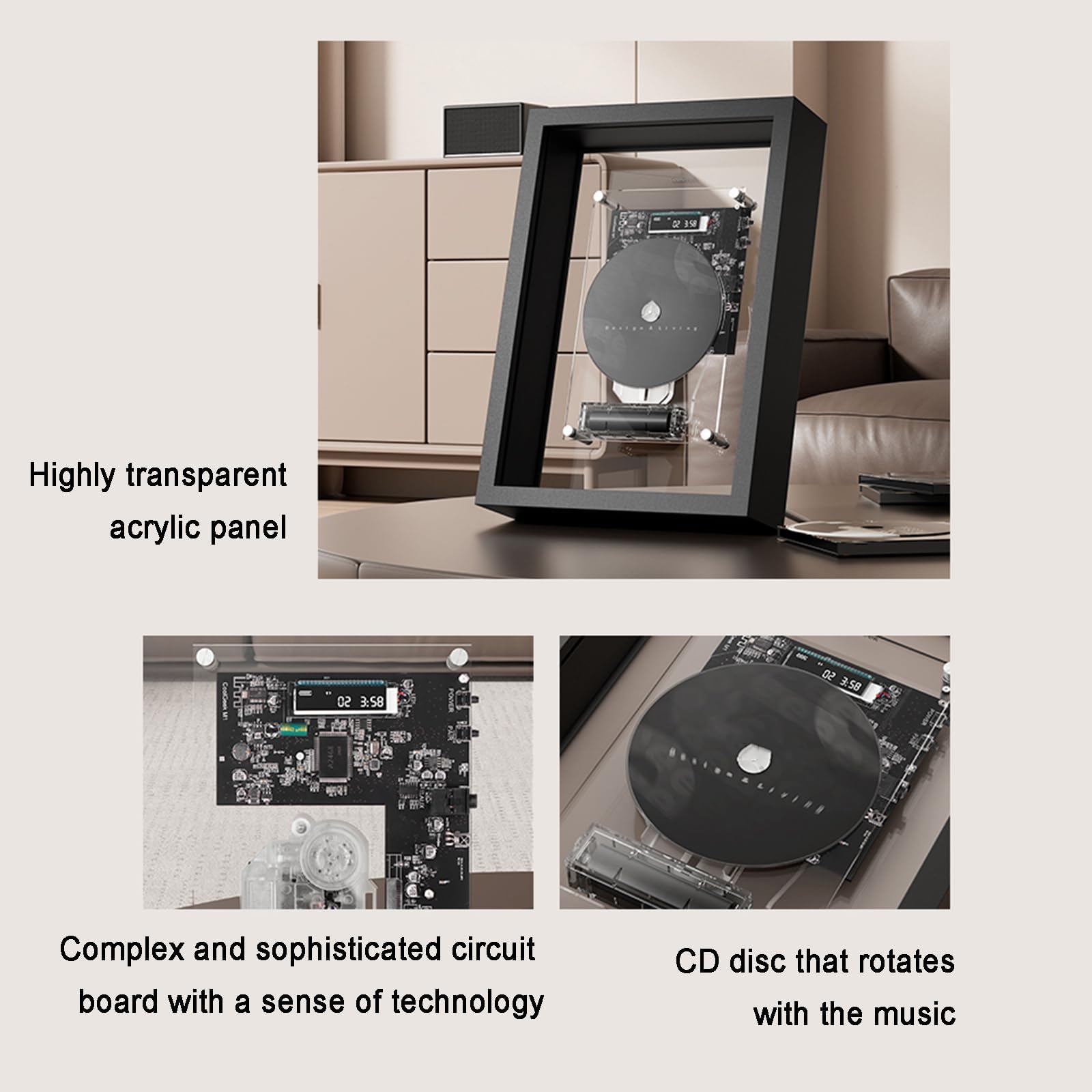 Reproductor de CD montado en la pared con control remoto, Bluetooth 5.0 y salida AUX de 3.5 mm, diseño de marco de música para decoración del hogar u oficina