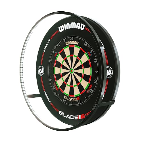Fest verschraubter LED-Ring hinter dem Wandschutzring einer Dartscheibe