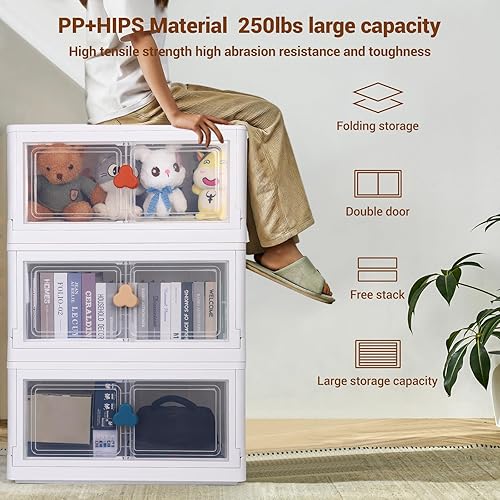 Miniatura 4 de SYOSOF Contenedores de almacenamiento apilables de 81 galones con tapas, contenedores de almacenamiento de plástico, organizadores de armario y