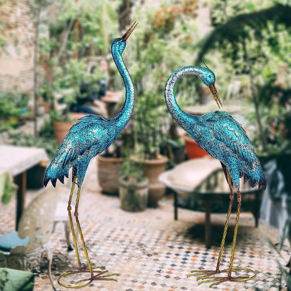 Amazon.co.jp: アオサギ青鷺ガーデン彫刻2体セット鶴庭園彫像芝生