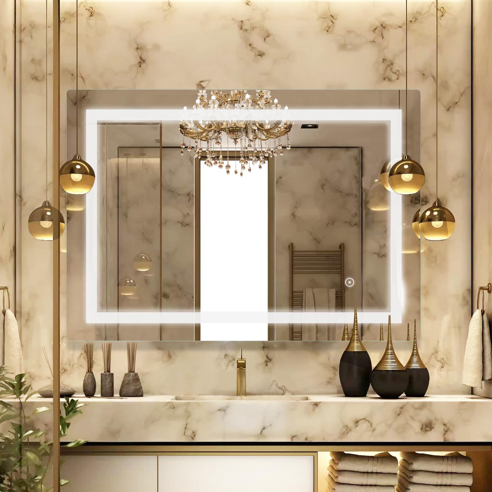 LED Espejo de Baño 70x90 Cm, Interruptor Táctil | Espejo de Baño Iluminado con Interruptor Táctil, Vertical/Horizontal, lP44