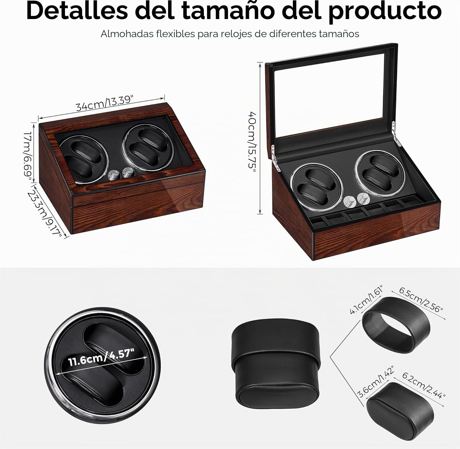BEWISHOME Caja Giratoria para Relojes Automáticos con Luz LED, 4 Cajas y 6 Compartimentos, Motor Silencioso, Watch Winder ESYQ01Y