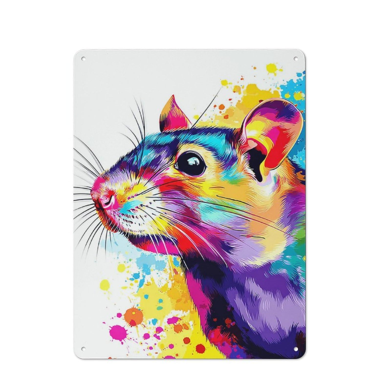 Junmoney Colorful Rat Art Print 40X30cm Retro Metal Plaque With For Kitchen Or Home Bar, For Garage, Workshop And Man Cave Decoration