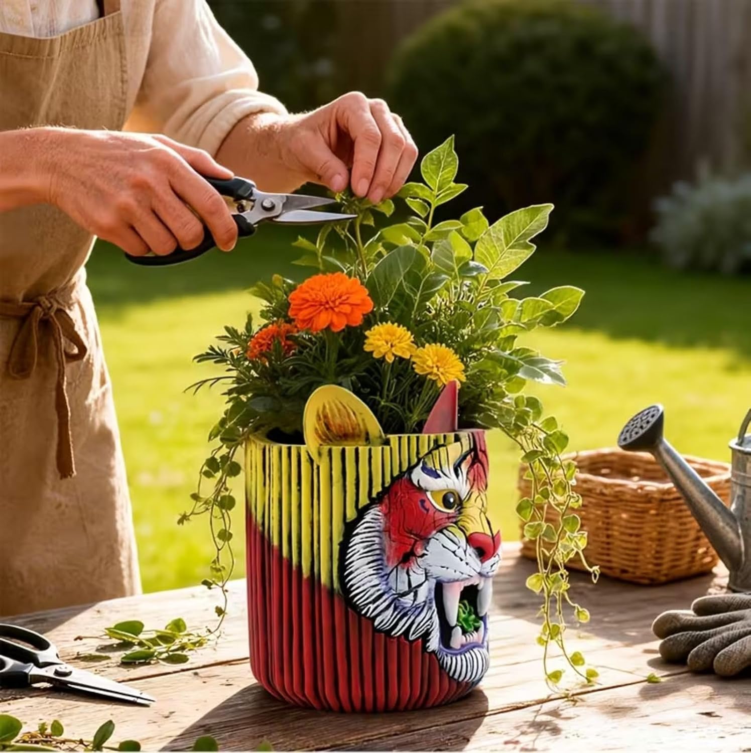 Animals Planter Plant Pot Creative Colorful Tiger Resin Flower Pot with Drainage Tiger Face Flower Pot Decor for Home Desktop Balcony image 5