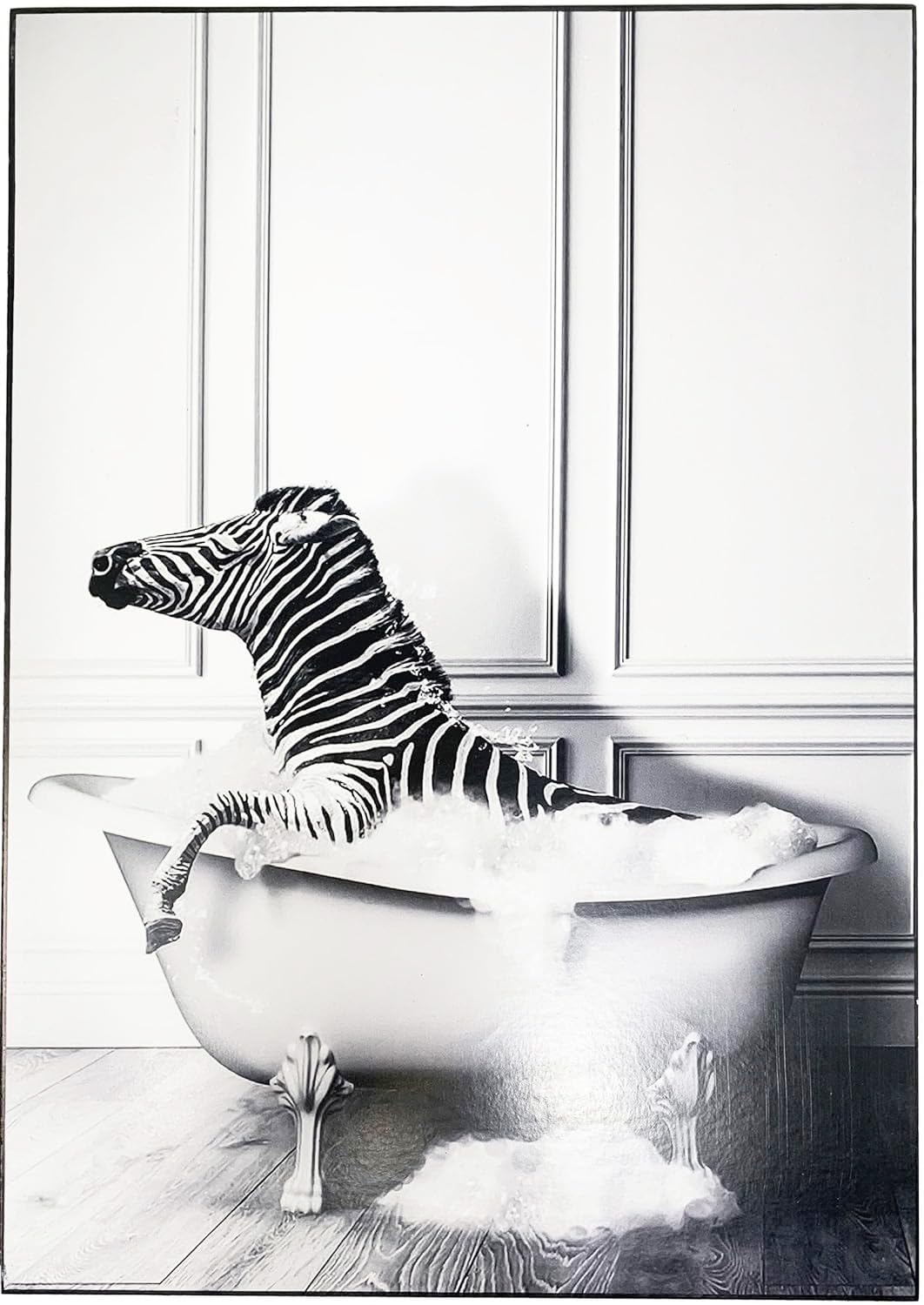 KUSTOM ART Cuadro Serie Animales Decoración Baño Cebra en la bañera Impresión sobre madera 30 x 21 cm