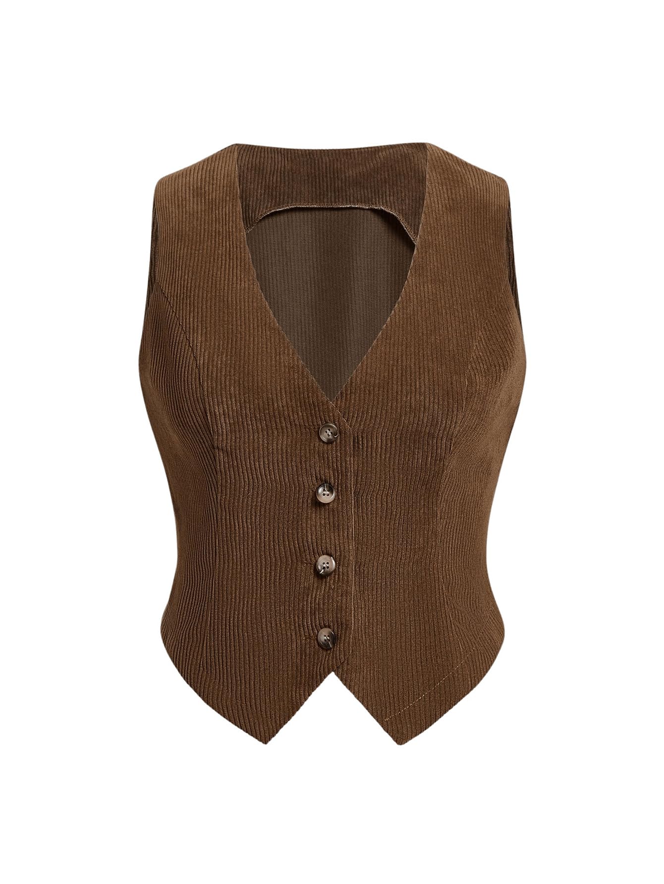 Womens Button Up Corduroy Vest Western V Neck Sleeveless Fitted Cropped Vest Jacket