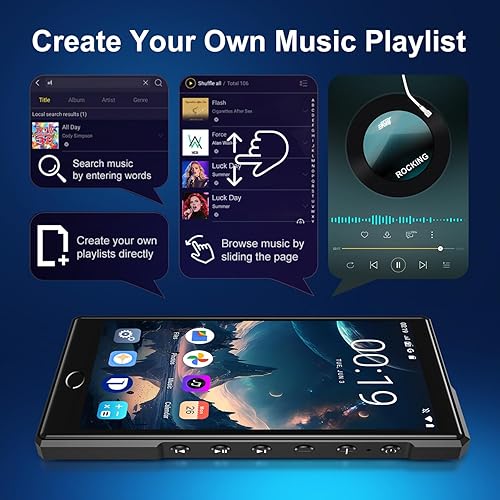 Miniatura 7 de Reproductor de MP3 de 16 GB con Bluetooth y WiFi, C4 Plus Android 13 HiFi Reproductor MP3 Spotify 4.3 pulgadas FHD Panel de aleación de zinc,