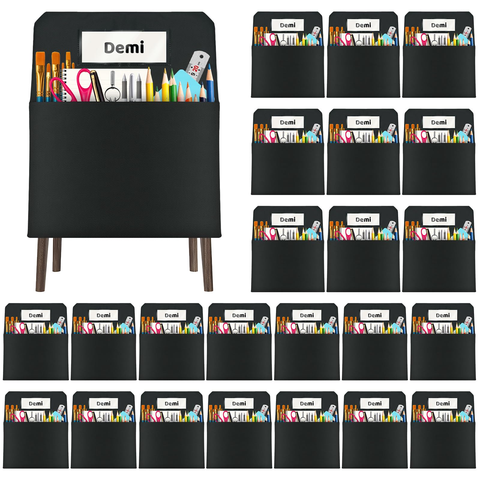 24 Pack Chair Pockets for Classrooms, 16 x 19 inch Pocket Chart Back of Chair Organizer for Kids with Name Slot, Seat Sacks for Classroom Chairs Seat