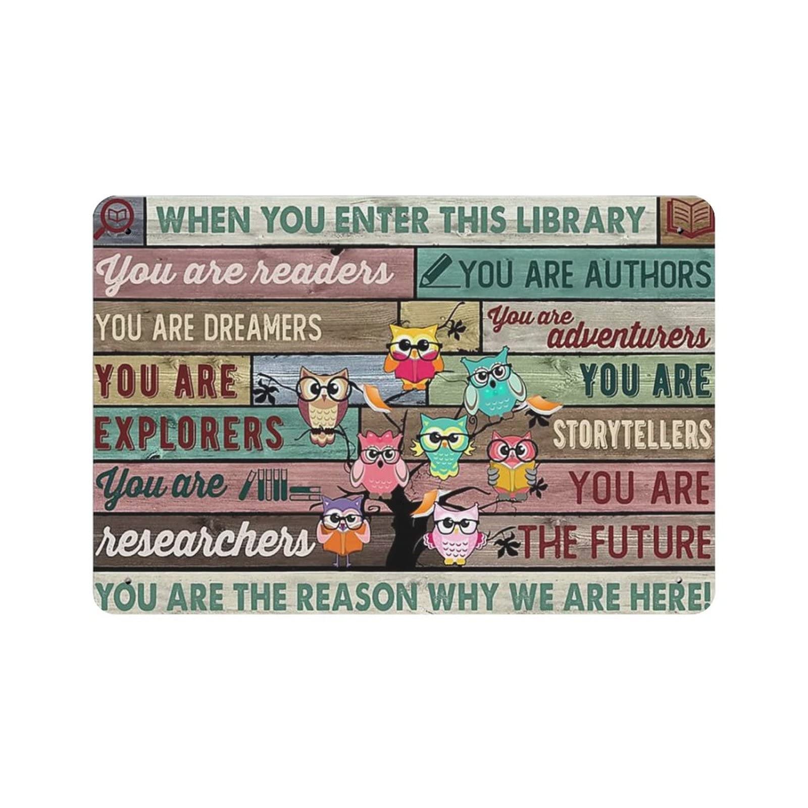 AOOEDM When You Enter This Library Vintage Metal Tin Sign for Home Coffee Shop Office Wall Art Metal Poster Garage Decor Man Cave Sign Inspirational Quote Wall Decor