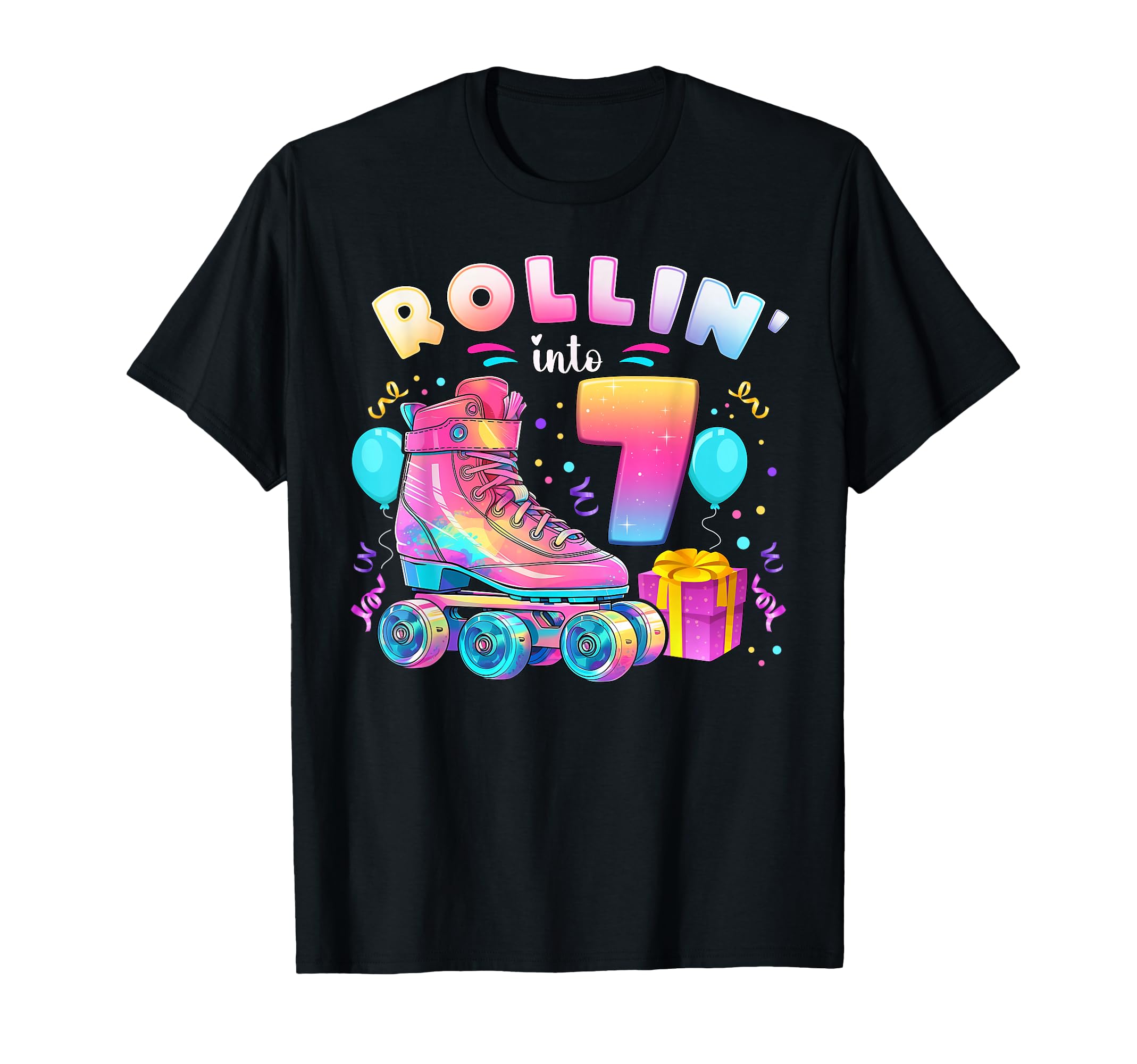7th Birthday Girl 7 Years Roller Skates Number 7 T-Shirt
