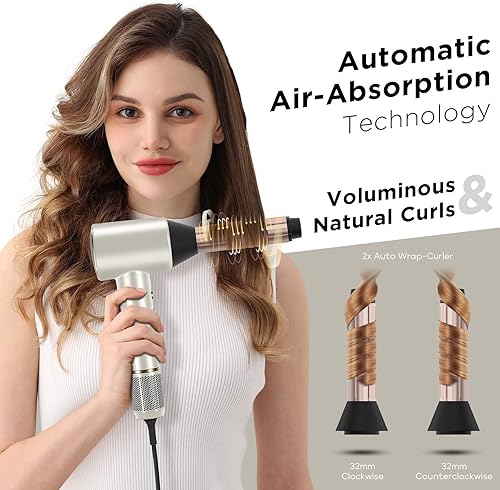 Miniatura 4 de PARWIN PRO BEAUTY Secador de pelo Air-Sonic con difusor, pantalla LED HD y secador iónico de alta velocidad de 110.000 RPM, rizadores de envoltura