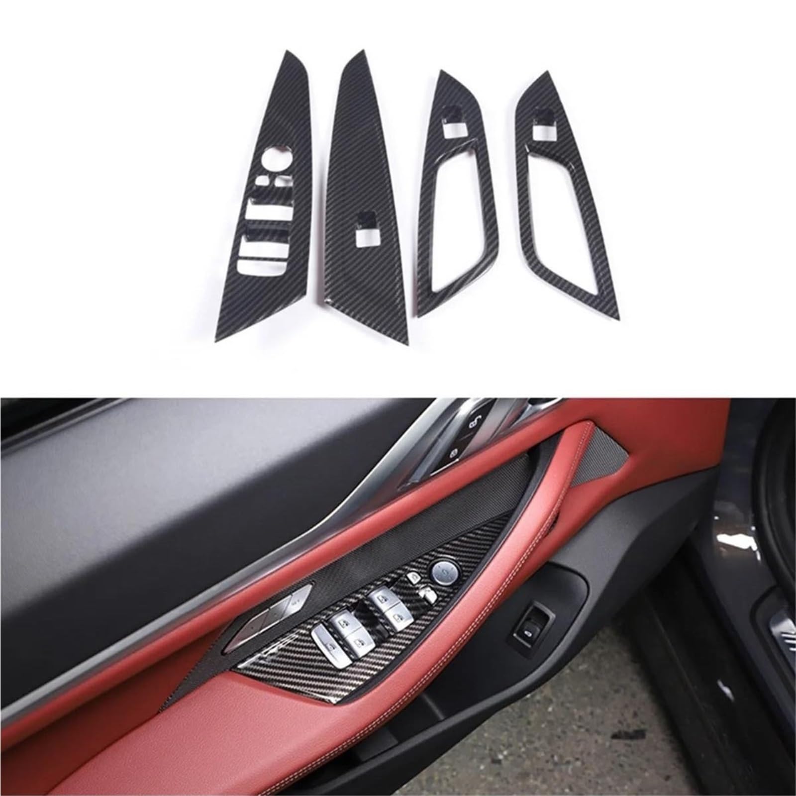 Autocollants intérieur voiture Pour BMW Série 4 G22 2021 2022 Autocollant Couvercle Bouton Commutation Levage Vitre Porte Voiture Accessoires Cadre Garniture