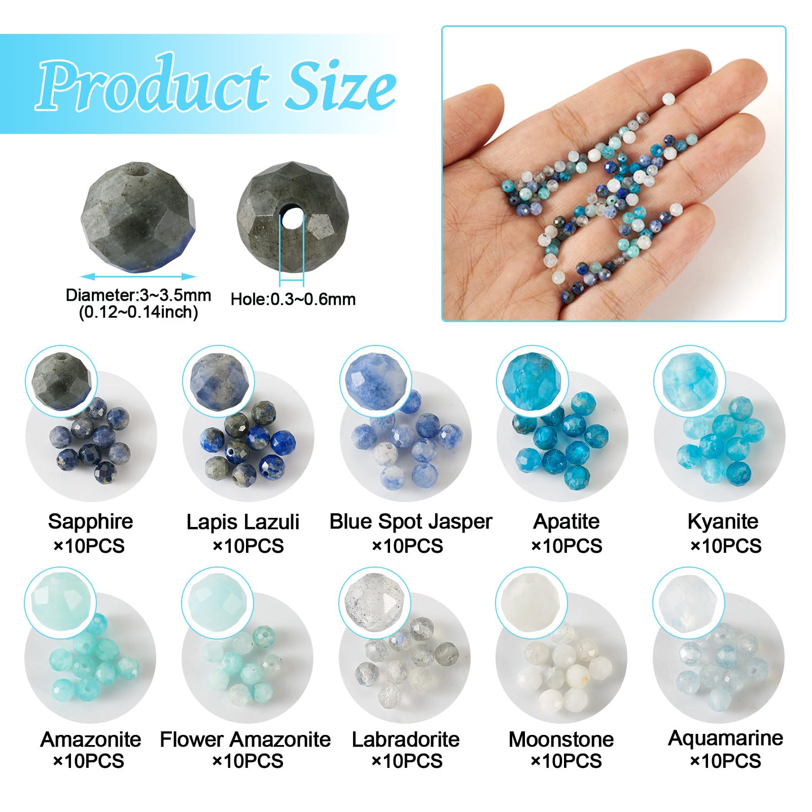 Perline distanziali sfaccettate in lapislazzuli blu, 3 x 4 mm, per