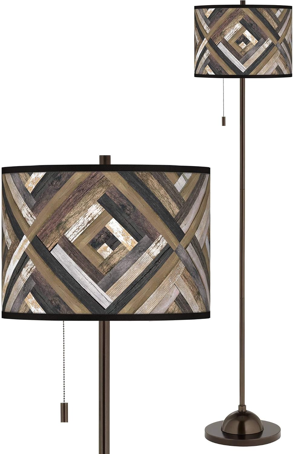 Giclee Glow Woodwork Diamonds Bronze Club Floor Lamp with Print Shade