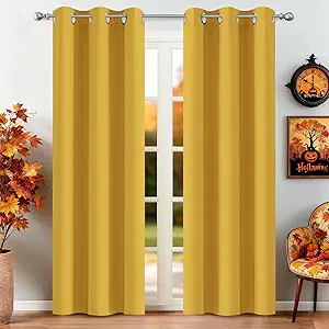 Yakamok Blackout Curtains Room Darkening Thermal Insulated Window Panels,Solid Grommet Top Drapes for Bedroom(38x84 Inch, Mustard Yellow, 2 Panels)