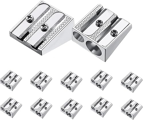 Viemior - Sacapuntas de metal pequeño 12 sacapuntas de metal de mano con 2 agujeros sacapuntas para artistas de metal sacapuntas de metal de doble