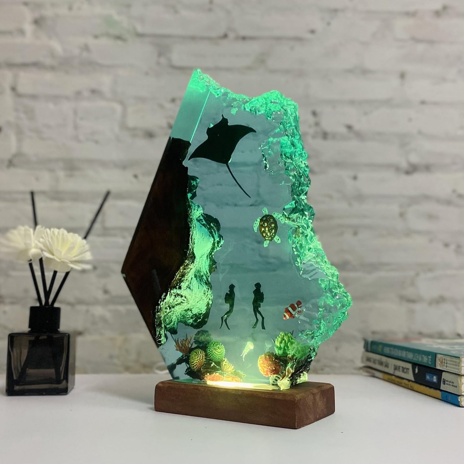 Lampa z żywicy epoksydowej, ręcznie wykonana lampka nocna z falami oceanicznymi, dekoracja LED do domu i biura, wyjątkowy prezent dla mężczyzn, artystyczne oświetlenie dla relaksu i atmosfery
