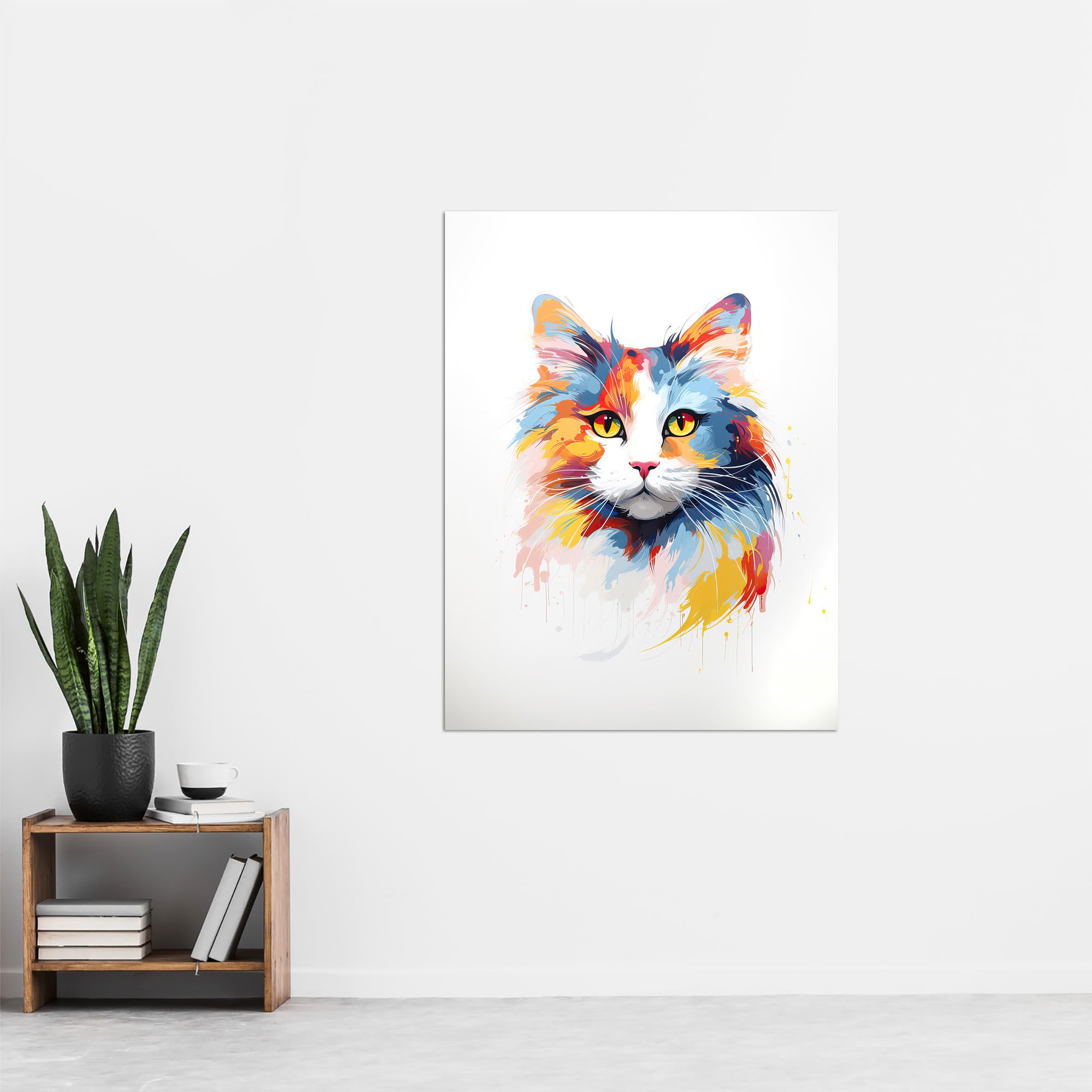 Artery8 Calico Cat Lover Gift Pet Portrait Orange Blue Artwork Painting Extra Large XL Wall Art Poster Print - Image 4
