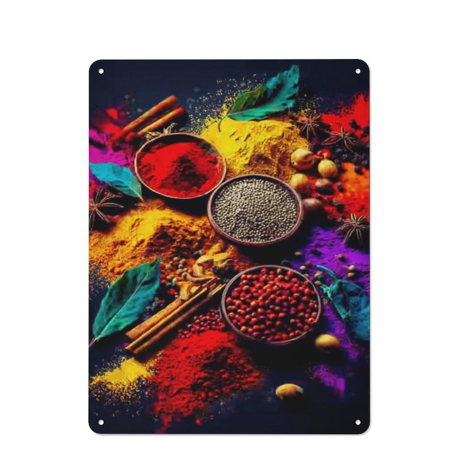Spice Market Colorful Herbs And Spices Old Style Metal Wall Decor 40x30cm, Decorative Tin Plaque for Cafe, Pub, Workshop Or Home Bar