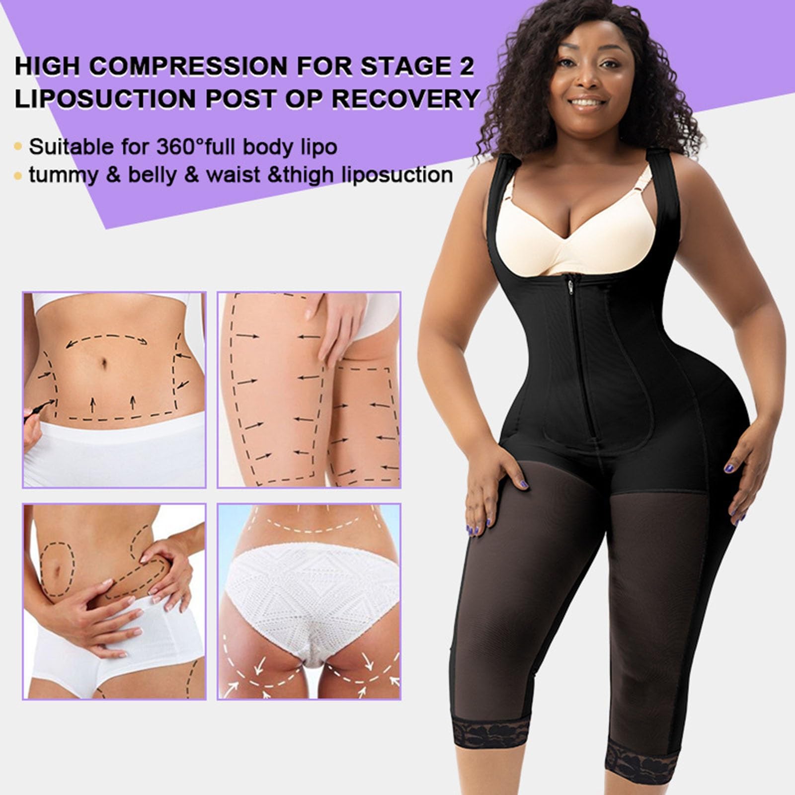 Étape 2 Faja Récupération Postopératoire Sans Soutien-gorge Gaine Amincissante pour Abdominoplastie Lipo 360 ou BBL Combinaison de Compression Lifting des Fesses Amincisseur de Cuisses