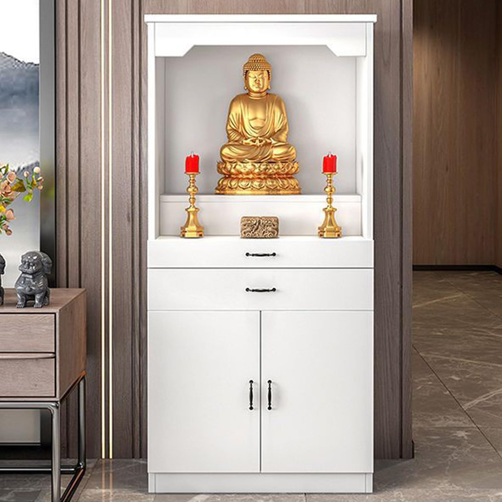 Yugxth White Personal Shrine Altar Table, Meditation Prayer Table With Storage, Buddhist Shrine Prayer Stand Riser, Chinese Meditation Prayer Cabinet For Relaxation, Prayers(,100Cm/39.3In)