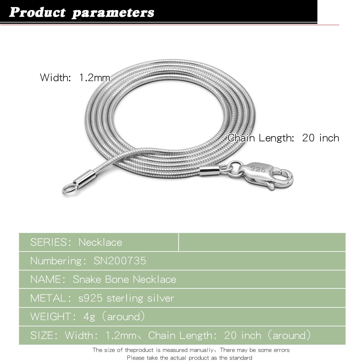 Dankadi Women 925 Sterling Silver Magic Snake Chain Necklace- Men 1.2MM Solid Snake Chain Flexible Choker 16"-30" Italian Silver 24K Gold Over Jewelry - Image 3