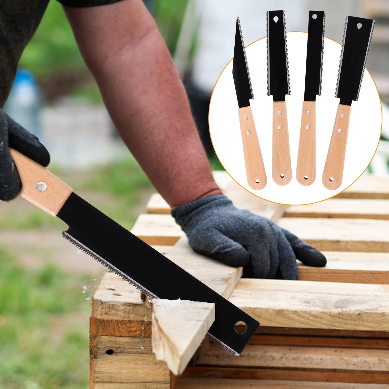 4 Piezas Sierra Japonesa para Madera Sierra de Mano Mini Sierra de Doble Filo Sierras de Dientes Finos con Mango de Madera para Cortar Maderas, Bricolaje Hecho a Mano (Negro)