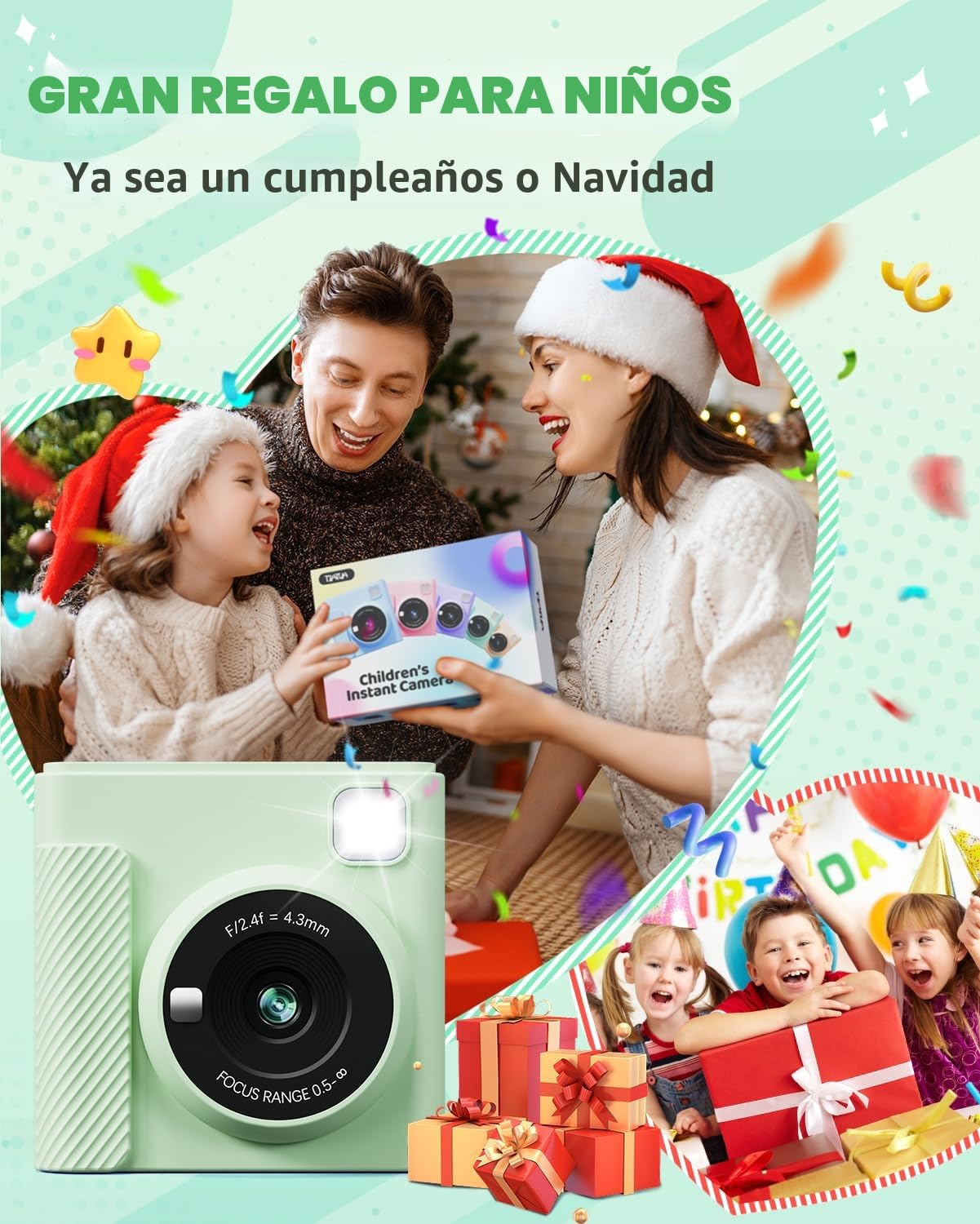 TIATUA Camara Fotos Infantil Instantanea, 2,4 Pulgada 1080P Cámara de Fotos Instantánea con Tarjeta de 32 GB y Papel Fotográfico, Regalo para Niños de 3 a 12 Años