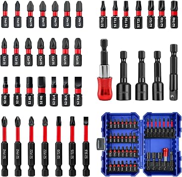 40PCS Impact Screwdriver bit Set Phillips, Slotted and Torx, S2 Steel Magenetic Nut Driver Set for Impact Drills and Premium Deep Drivers,Retractable Bit Holder and 1/4'' Quick Chang