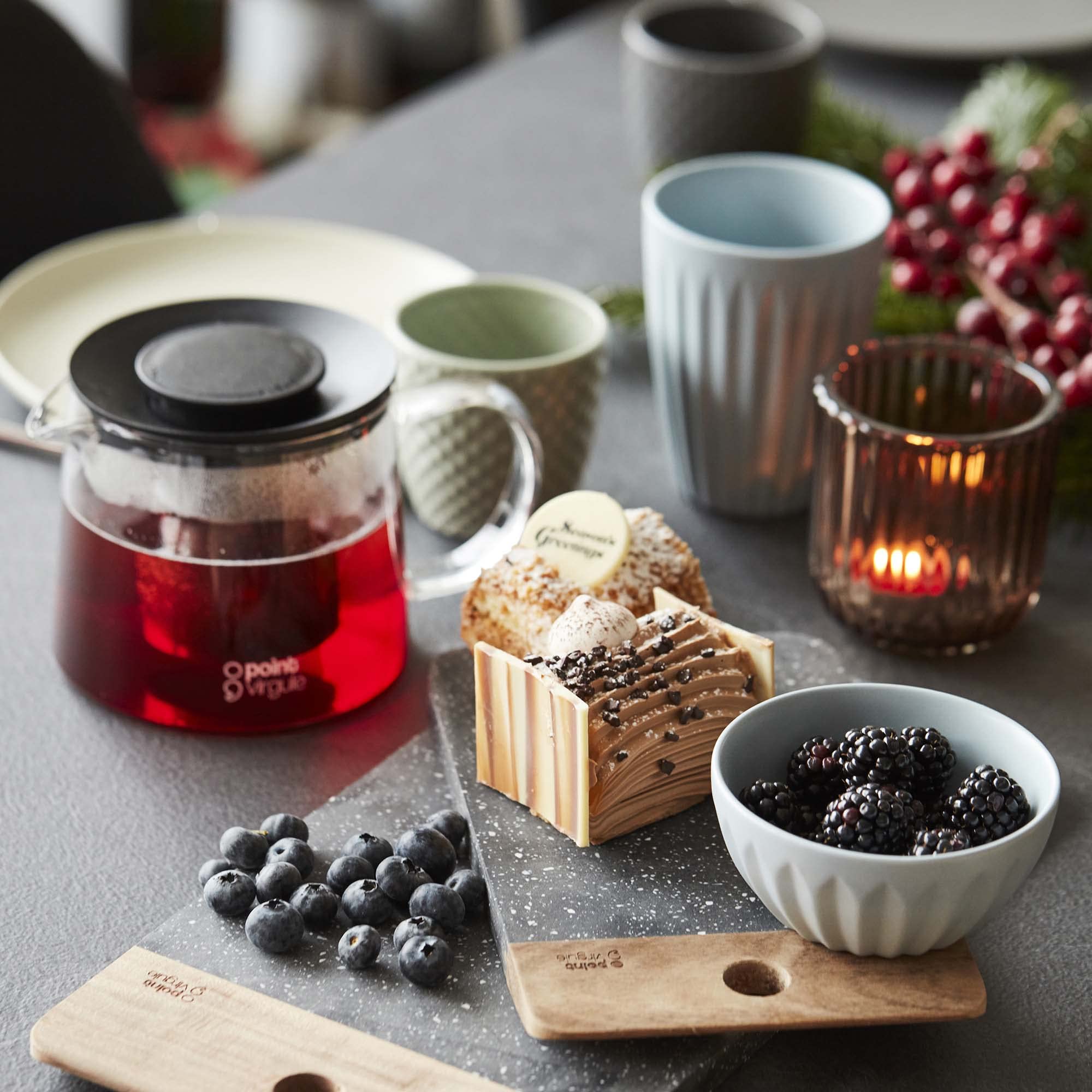 Point-Virgule Teiera in vetro con filtro in acciaio inox per aroma puro nero, 1 l