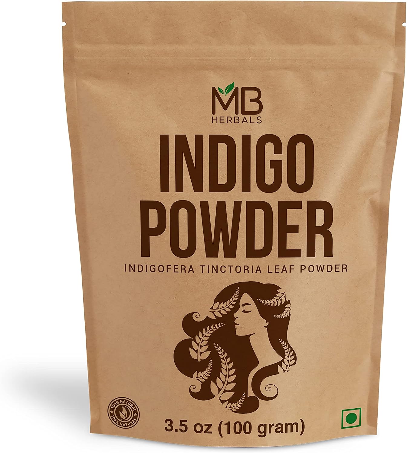 MB Herbals Indigo Powder 100 Gram for Hair Color (3.5 oz) | 100% Pure Indigofera tinctoria Leaf Powder | Serves 2 Applications for Shoulder Length Hair