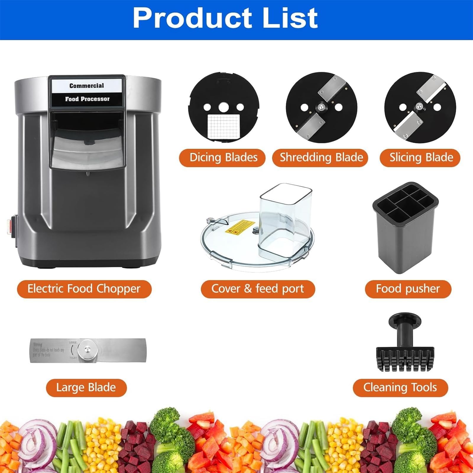 TsoLay Tritatutto Multifunzionale per Verdure, Robot da Cucina Professionale da 100 W con 3 Lame in Acciaio Inox, di Grande Diametro per Tagliare a Cubetti, Affettare E Grattugiare, per Cipolle