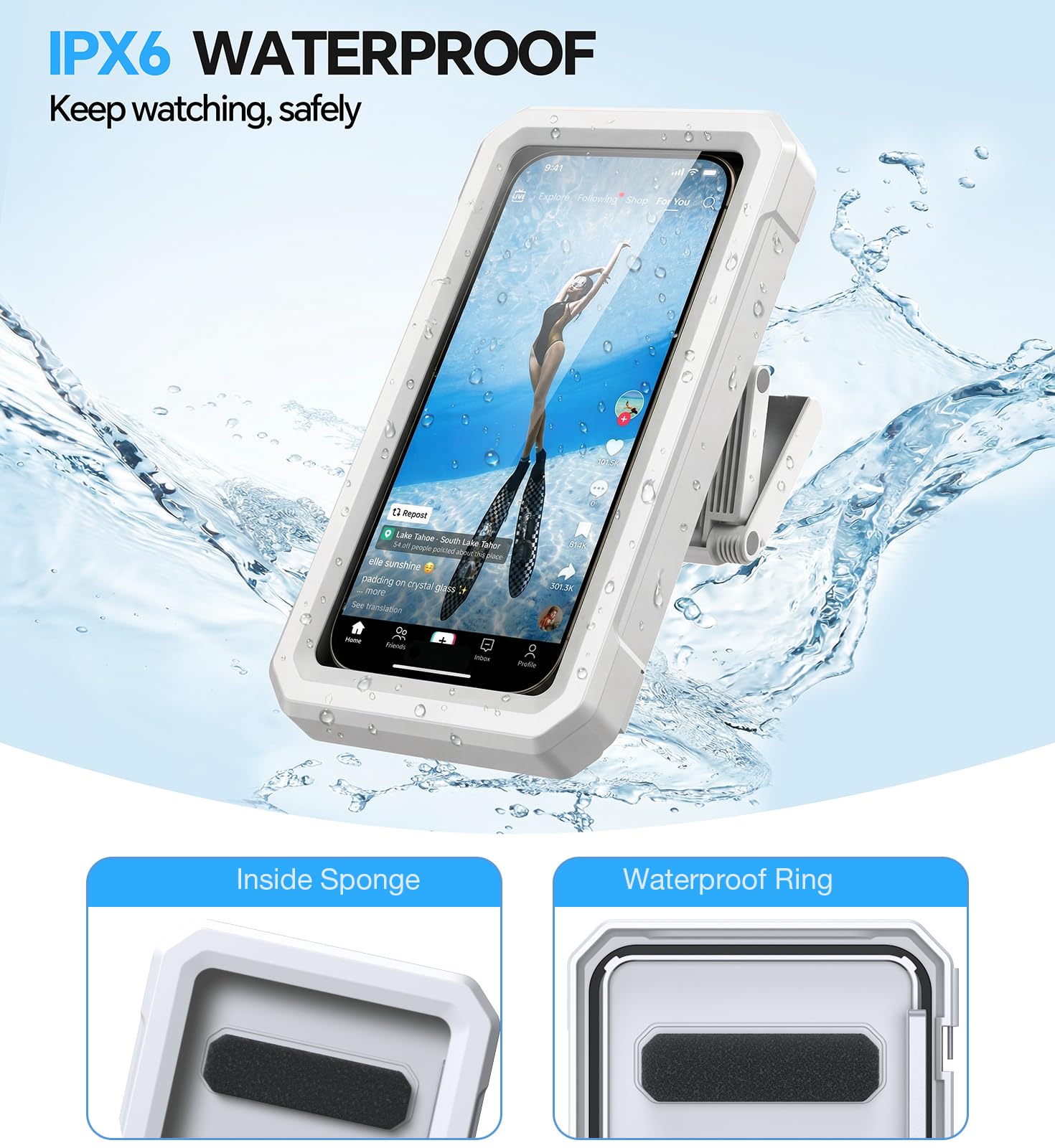 Supporto per Telefono da Doccia【Impermeabile IPX6】 custodia impermeabile smartphone 480° Rotazione, supporto telefono doccia antiappannamento ad alta definizione, per Smartphone Fino a 7" Kit