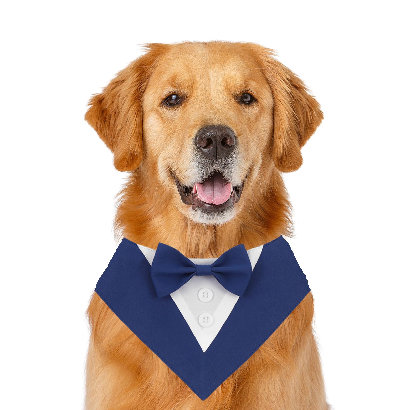 Dog Wedding Bandana,Formal Pet Tuxedo Bow Tie Triangular Scarf Adjustable Dog Birthday Party Bib Valentines Bowtie Scarf_S(Dark Blue)