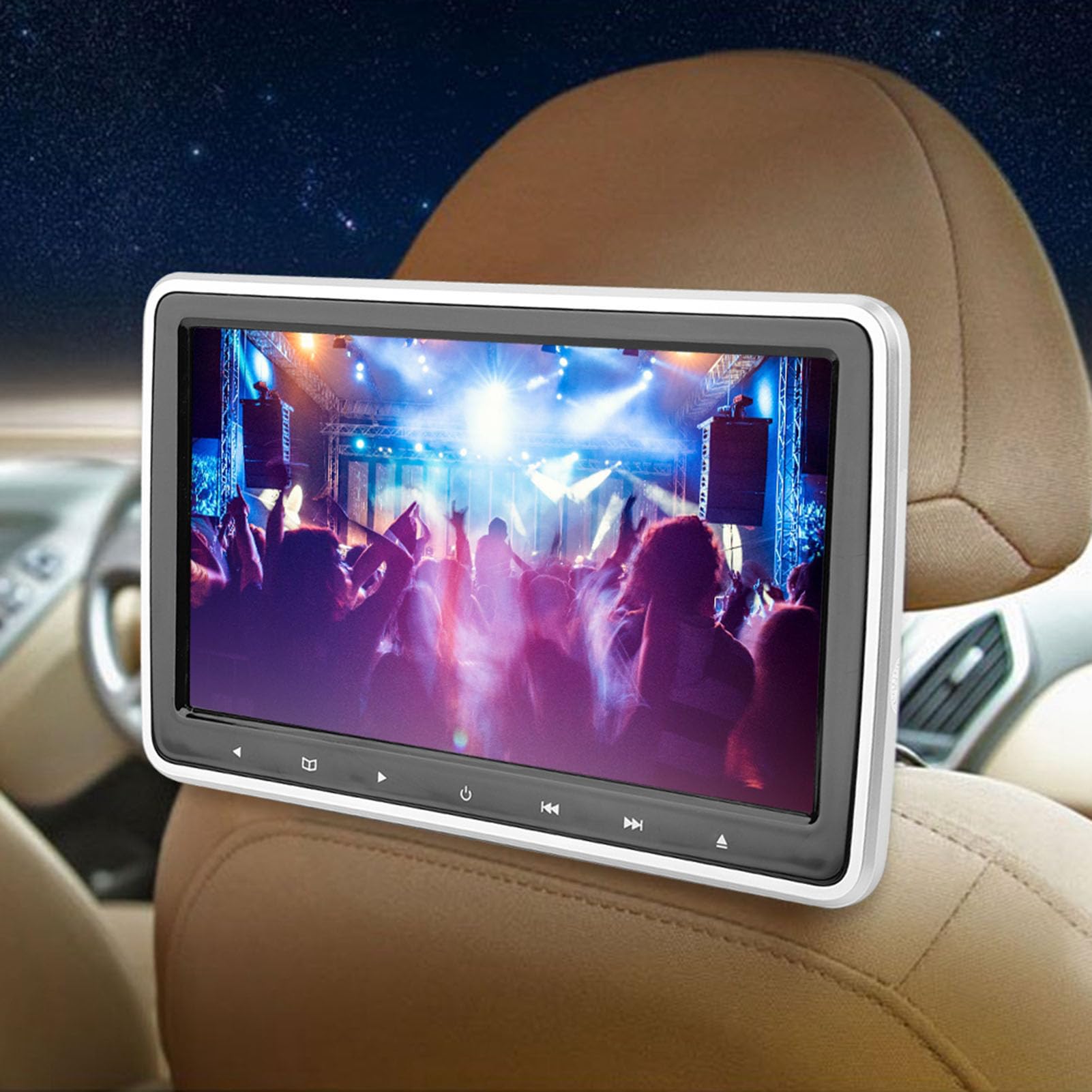Lettore DVD da 10,1 pollici TFT HD per poggiatesta per auto, monitor portatile con clip, schermo LED con risoluzione RGB 1024 x 600 con caricatore CD, sincronizzazione del