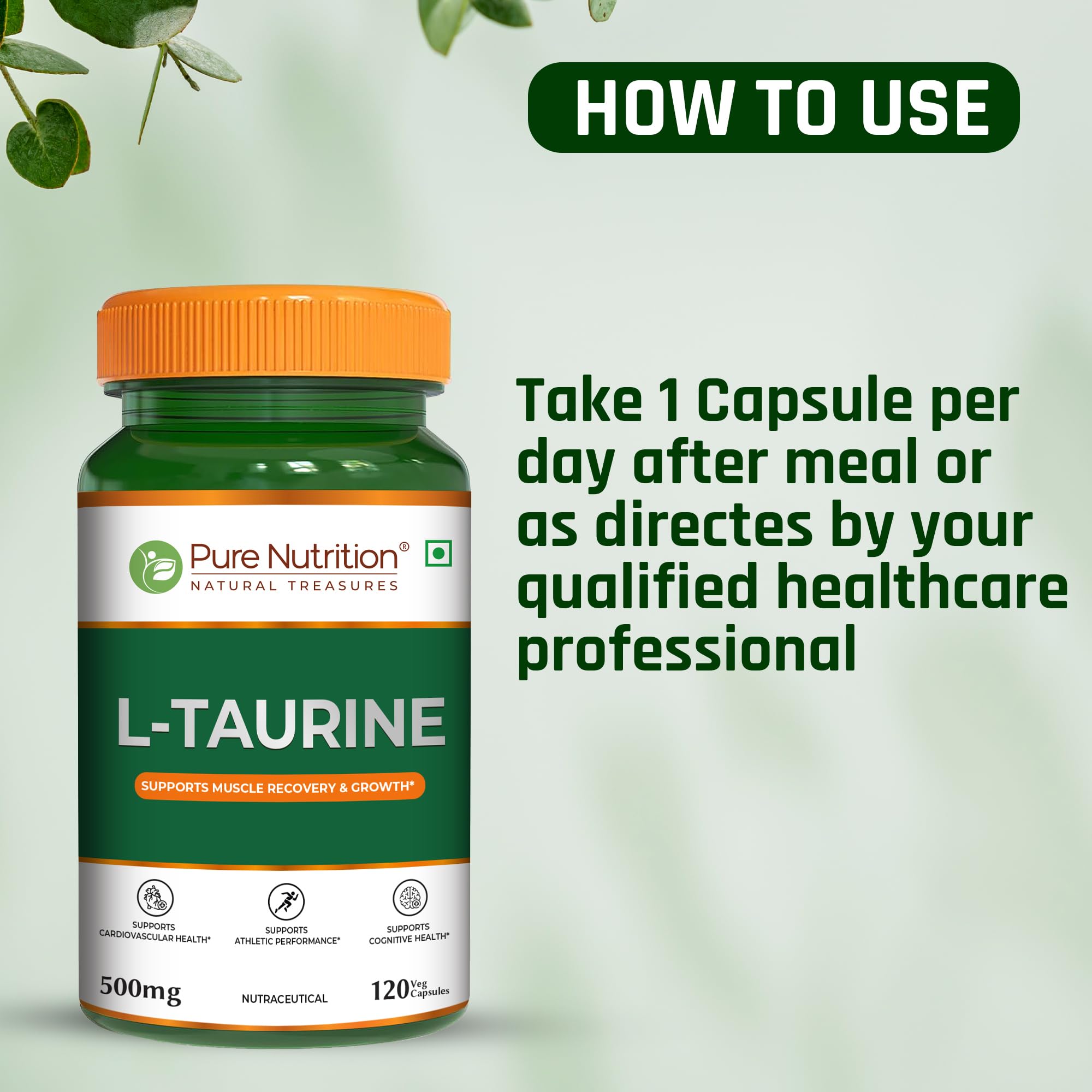 Pure Nutrition L-Taurine 500mg β 120 Veg Capsules | Amino Acid Supplement for Athletic Performance, Muscle Recovery, Cognitive & Heart Health 3