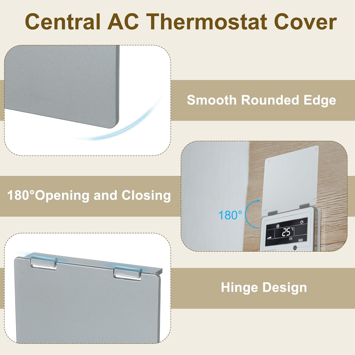 3Pcs Central AC Thermostat Cover Panel (3-7/16") Wired Controller Panel Protection Cover Air Conditioner Thermostat Switch Protector for Home Office, Gray