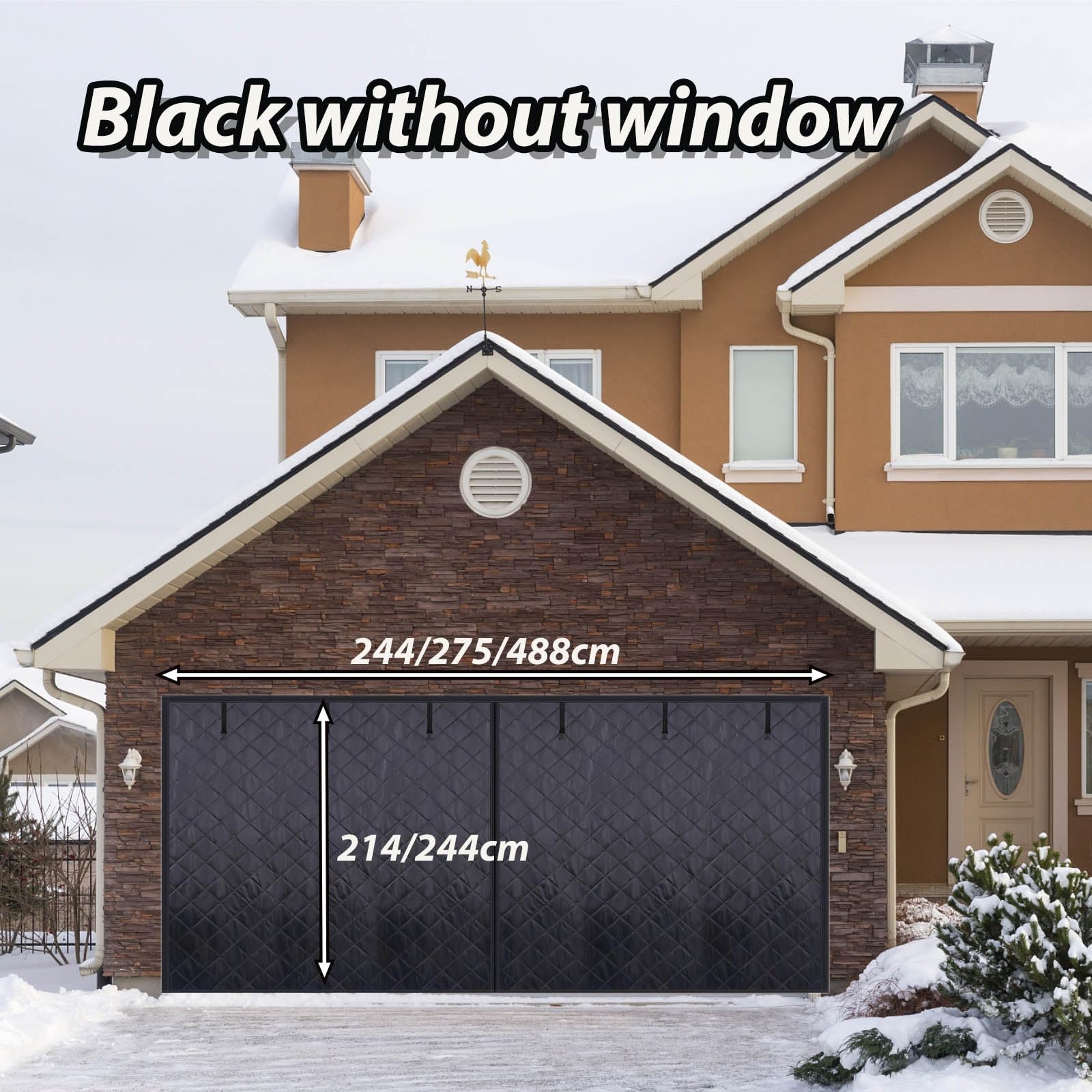 Tenda Magnetica Isolata Termica, Per Porta Del Garage，Nero Kit Di Isolamento Per Porte Da Garage, Coperta Isolante Per Porte Con Finestra In PVC，Oxford Cloth(Without window,275x244cm)