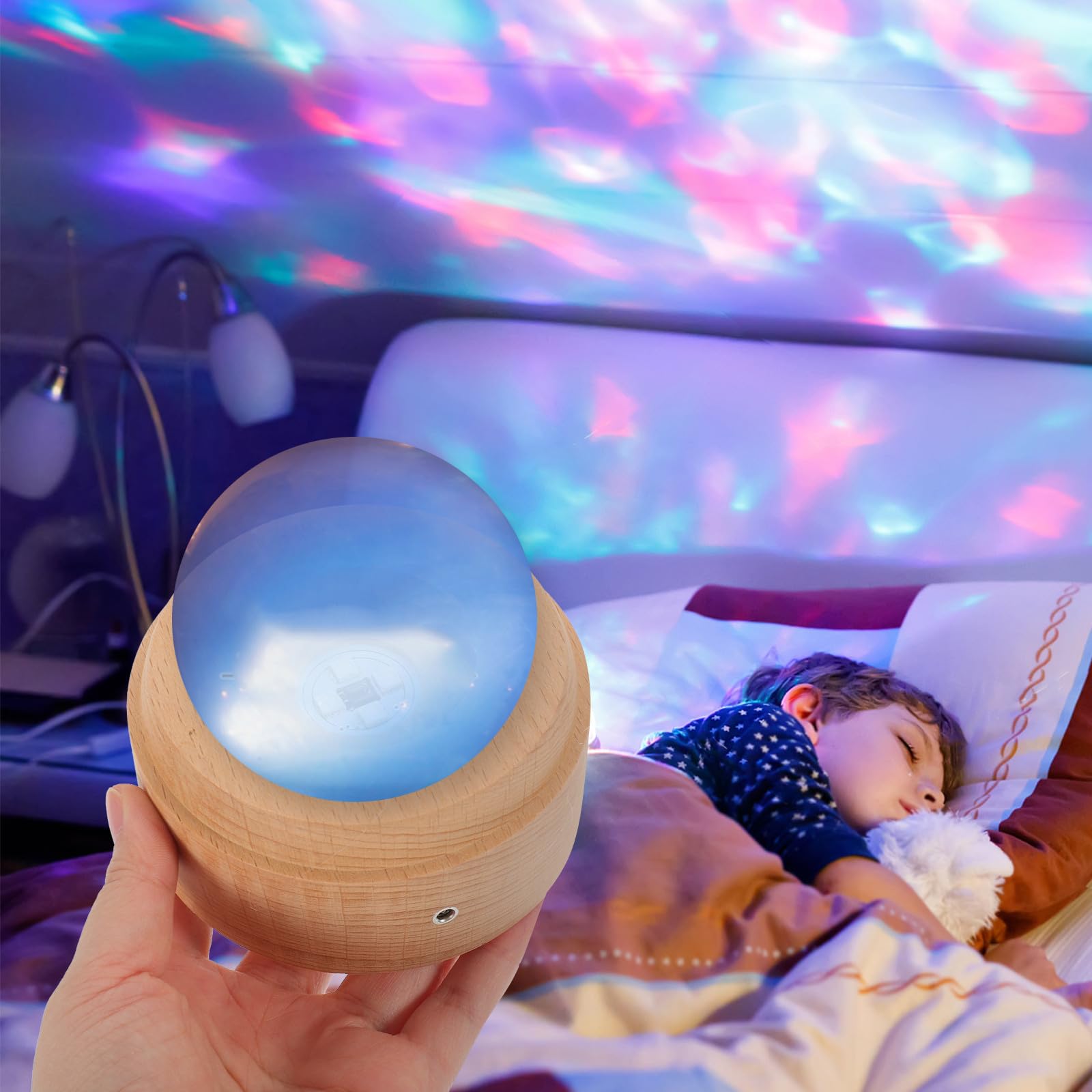 Luxshiny 2 Stück USB Holz Ausstellungsbasis mit LED Beleuchtungsfuß für