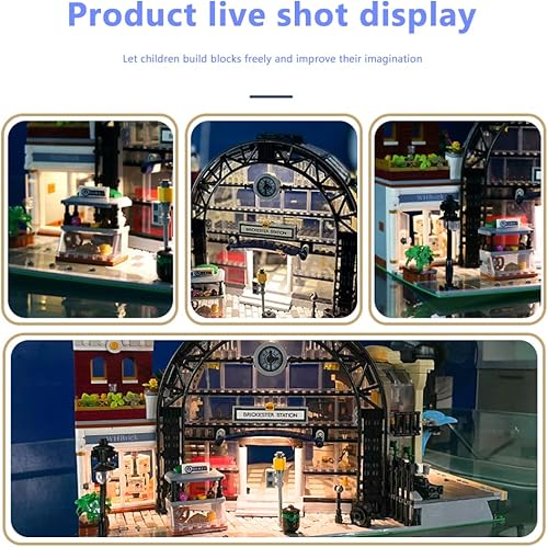 Miniatura 3 de LOVEBRICK Juego de bloques de construcción de castillo medieval de estación de tren 2720 piezas MOC Street View House Kit de construcción modular de