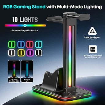Kytok 4-in-1 Headset and Controller Stand for Desk, 360 Rotating Headphone Stand with Phone Holder, 10 RGB Modes for Accesorios de Mesa Gamer, P5/SW/Xbx Levitating Gaming Headset and Controller Stand
