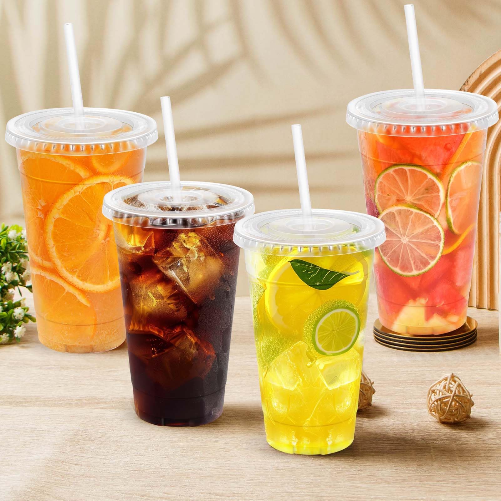 Clawsoff 100 Pack 20 oz Disposable Clear Plastic Cups with Lids and Straws — Amazon image 7