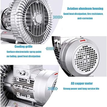 110V/220V Regenerative Blower Single Phase, 120W-1500W High-Pressure Vortex Ring Blower Side Channel Blower, for Sewage Aeration Aquarium Fish Pond Industrial Vacuum Pump,350W-110V