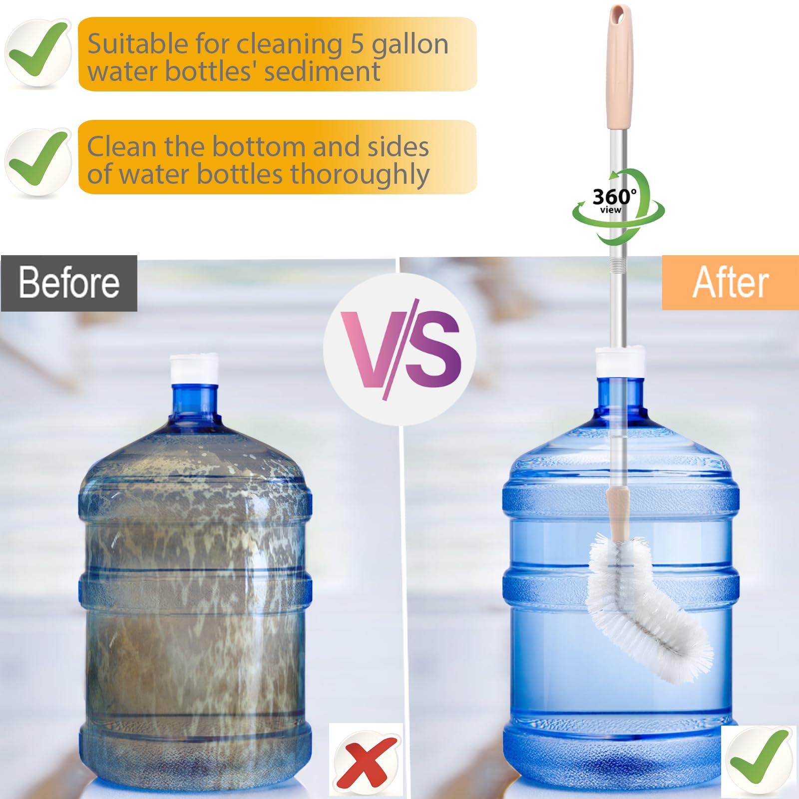 Reinigungsbürste für Wasserflaschen, 2 Stück, 71,1 cm, biegbare Wasserflaschenbürste, lange Nylonborsten mit Edelstahlgriff für 1,9 l und 1,8 l Wassereimer
