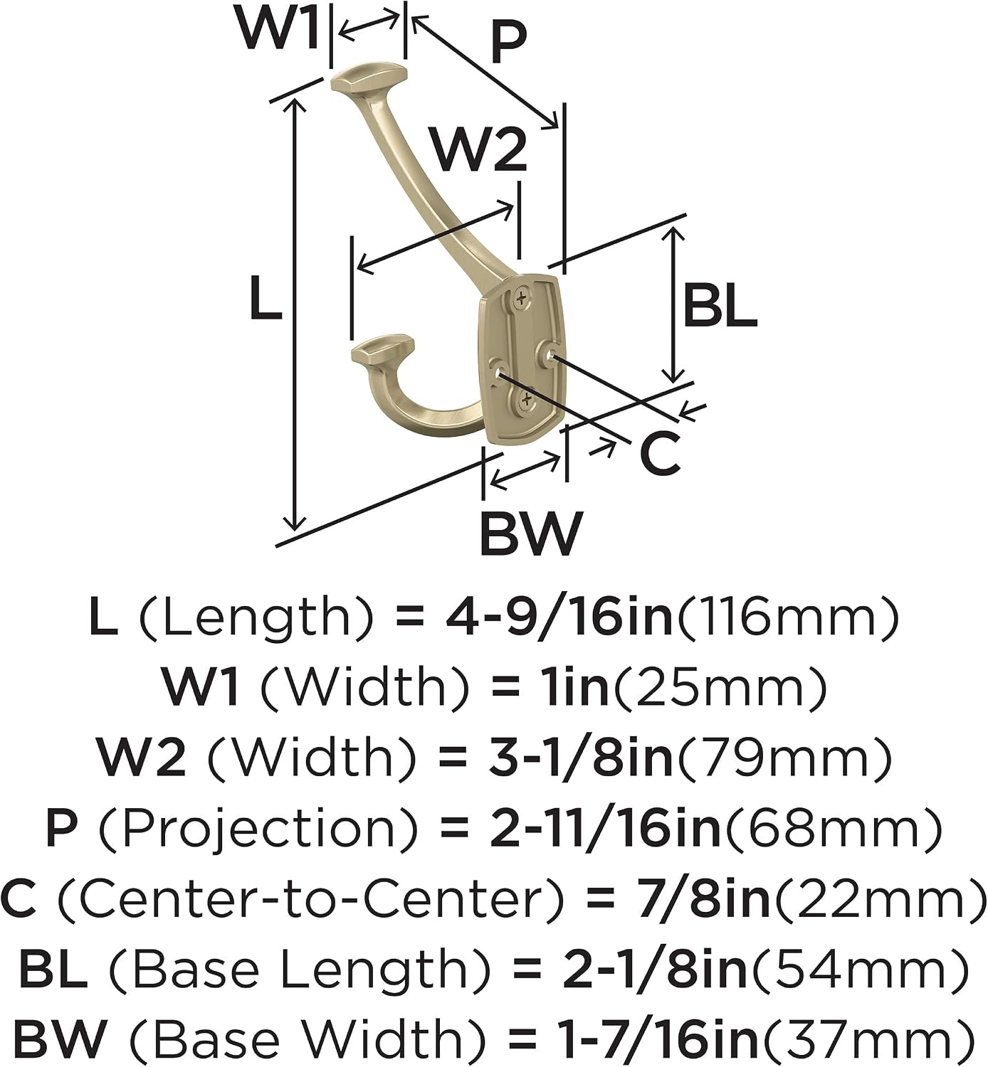 Amerock H37004BBZ | Vicinity Triple Prong Decorative Wall Hook | 4-9/16 inch (116 mm) Length | Golden Champagne Hook for Coats, Hats, Bags | Hooks for Bathroom, Bedroom, Closet, Laundry Room, Office