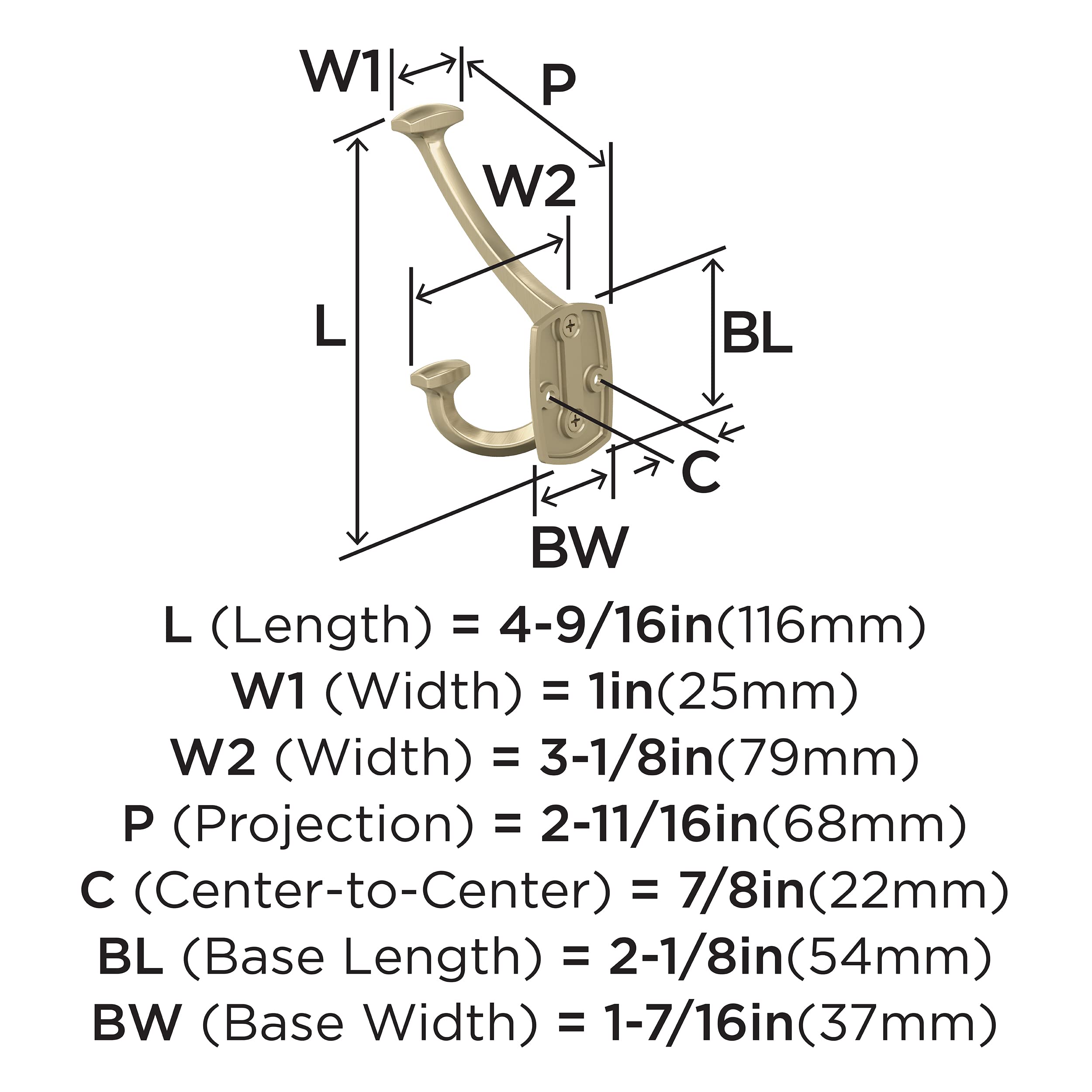 Amerock Vicinity Traditional Triple Prong Golden Champagne Decorative Wall Hook - Image 4
