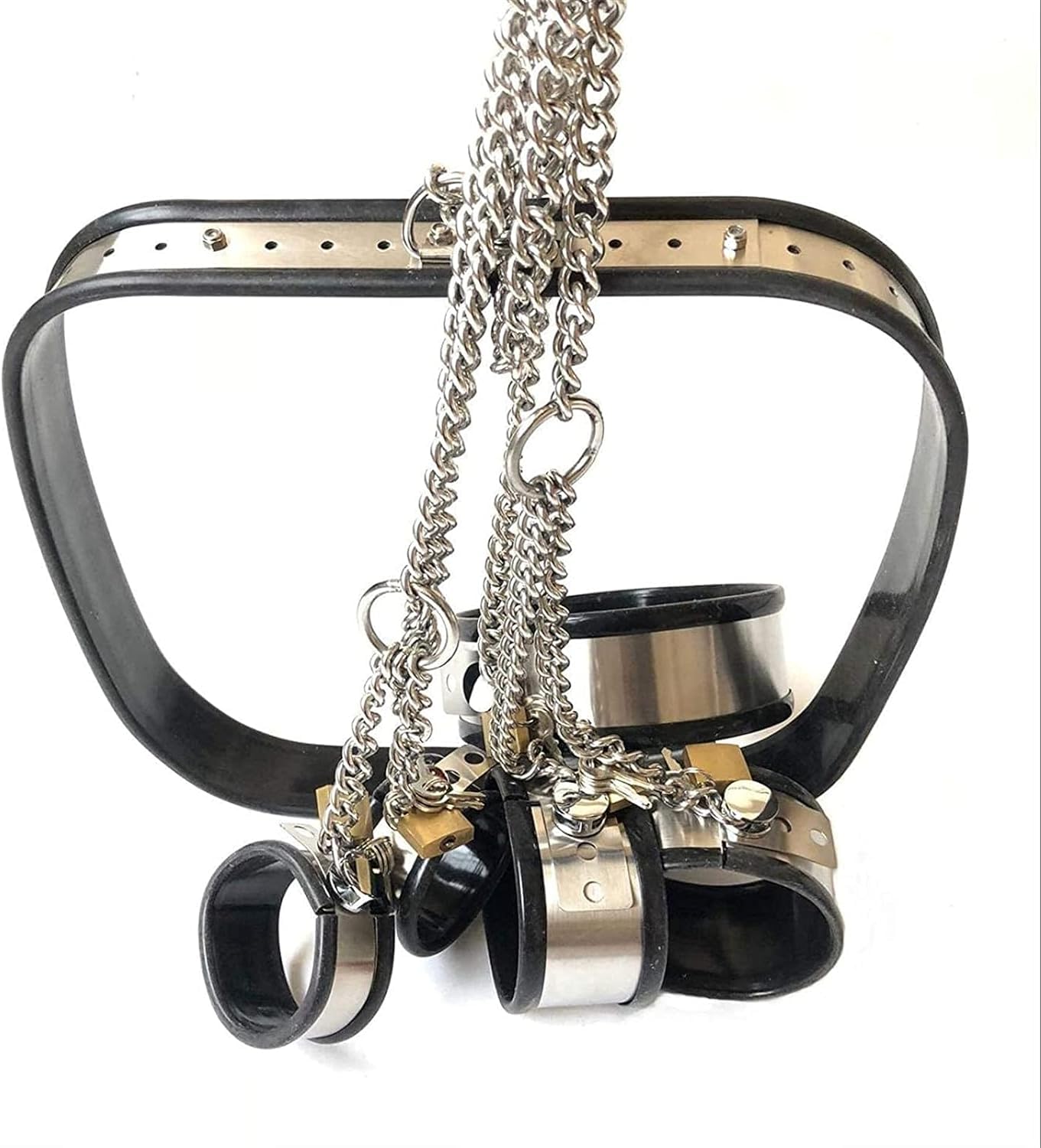4 Teile/Satz Edelstahl Silikon Handschellen Fußfesseln Halsband Kragen BDSM Keuschheit Gürtel Restraint System Kit Abschließbare Fesseln/Extrem/Fetish/Torture Sexspielzeug für Frauen und Männer ( Colo