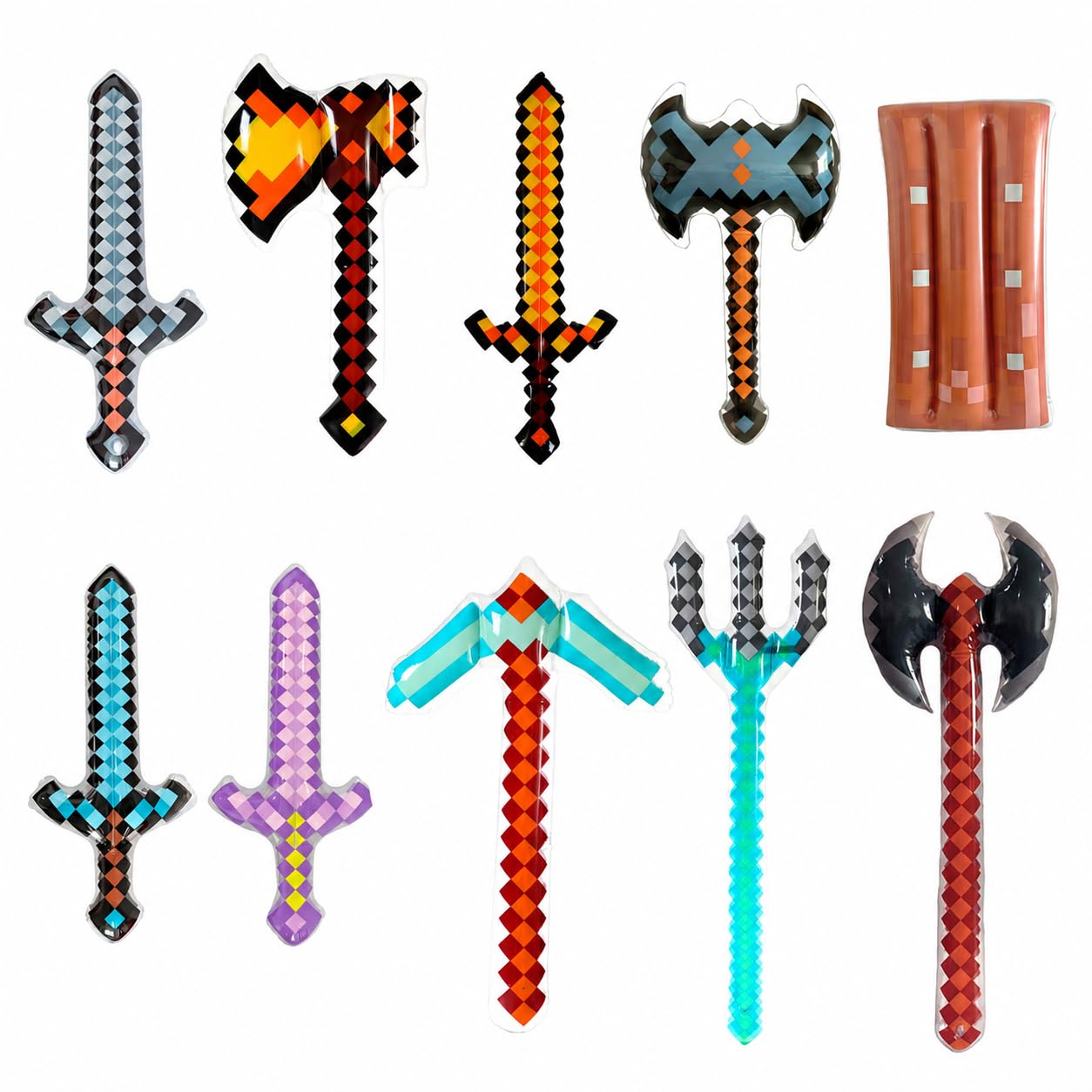 SereneSage 10PCS Inflatable Pixel Weapon Set - Gamer Birthday Party Supplies & Costume Props for Pool, Carnival, and Themed Events - Fun Gift for Teens & Adults (Age 14+)